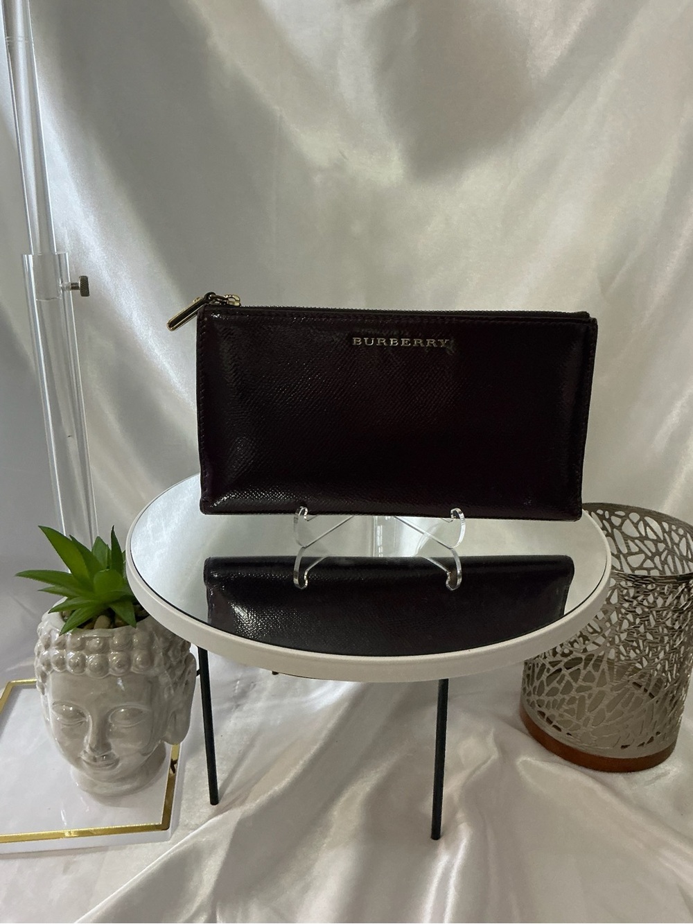 Preloved Authentic Burgundy Burberry Bifold Wallet  Gold Hardware Rare